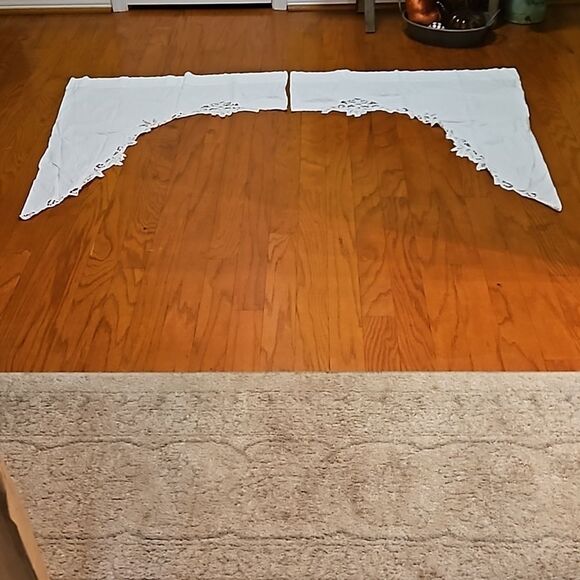 White Battenburg Lace Waterfall Curtain Drapes Cottagecore - Picture 2 of 10